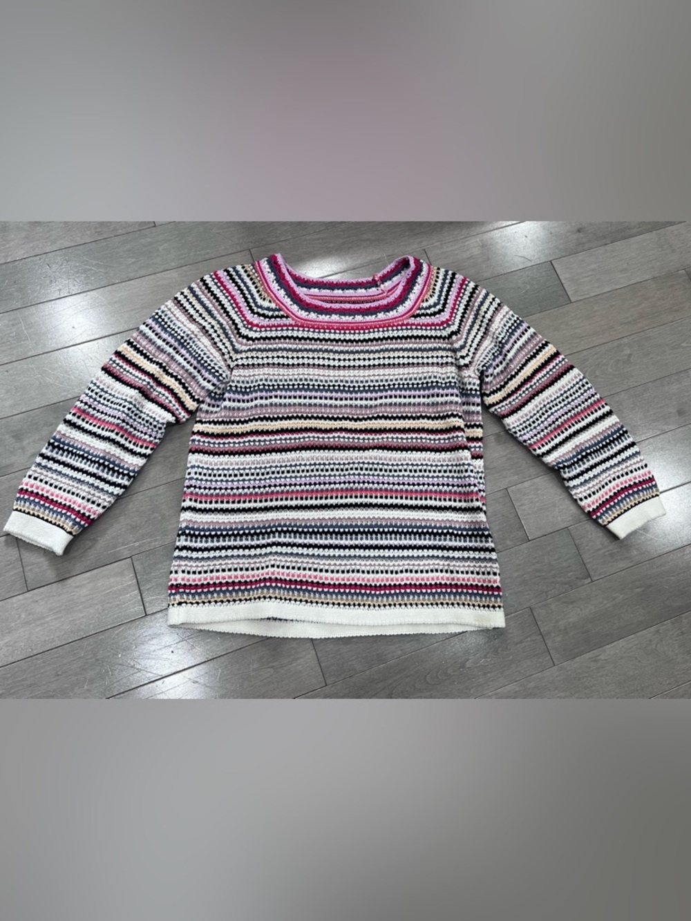 NIC+ZOE Multicolor Stripe Crochet Knit Sweater Mindfully Made Cotton, Medium - Picture 4 of 13